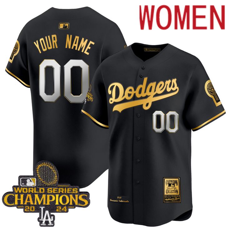 Women MLB Los Angeles Dodgers Custom black 2024 World Series Champions Patch Cooperstown Jersey style3->customized mlb jersey->Custom Jersey